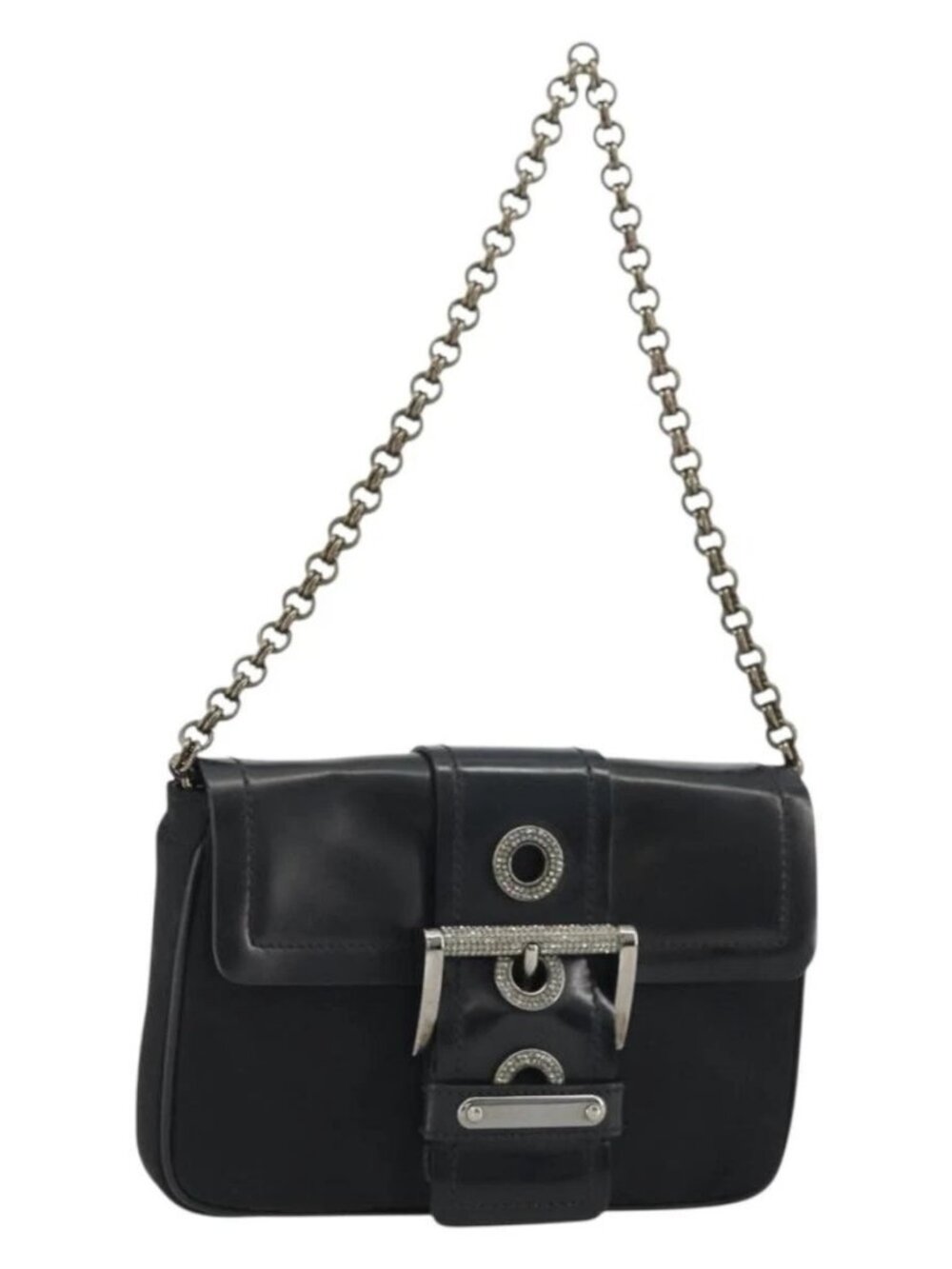 PRADA Chain Shoulder Bag Nylon Brown Silver Auth 175639A